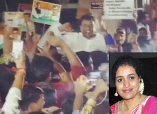 congress leaders protest against nandamuri suhasini in kukatpally